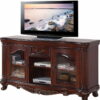 Cabinet Enclosed Storage TV Stand With Bookcase - Brown - Image 4