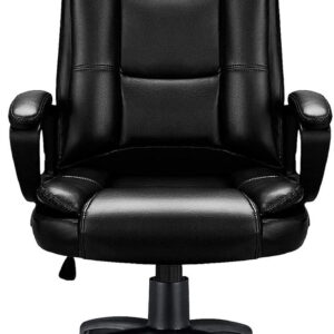 Faux Leather Seat Adjustable Executive Chair Back Steel Frame - Black