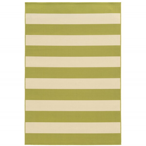 7' X 10' Geometric Stain Resistant Indoor / Outdoor Area Rug - Green / Ivory