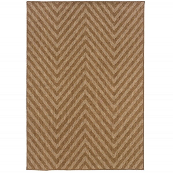 7' X 10' Geometric Stain Resistant Outdoor / Indoor Area Rug - Tan