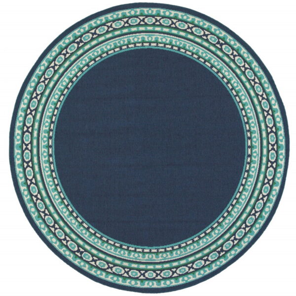 8' X 8' Round Outdoor / Indoor Area Rug - Blue / Green