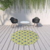 8' X 8' Round Floral Stain Resistant Outdoor / Indoor Area Rug - Green / Ivory - Image 4