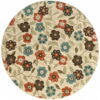 8' X 8' Round Floral Stain Resistant Indoor & Outdoor Area Rug - Brown / Ivory - Image 3