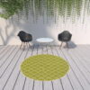 8' X 8' Round Geometric Stain Resistant Indoor / Outdoor Area Rug - Green / Ivory - Image 2