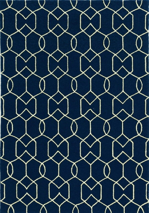 7' X 10' Hand Hooked UV Treated Trellis Indoor / Outdoor Area Rug - Navy Blue