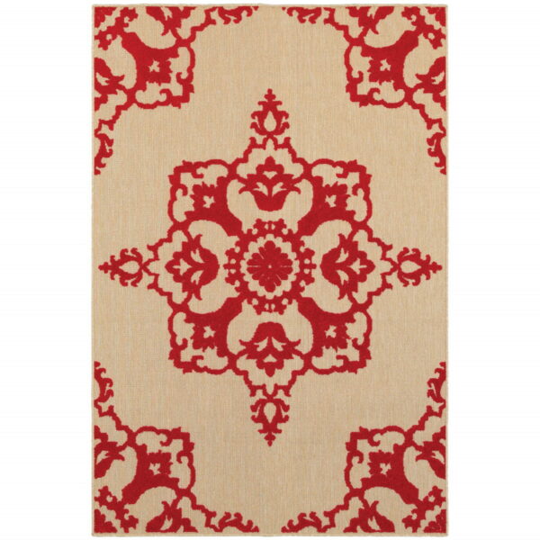 7' X 10' Oriental Stain Resistant Indoor / Outdoor Area Rug - Red