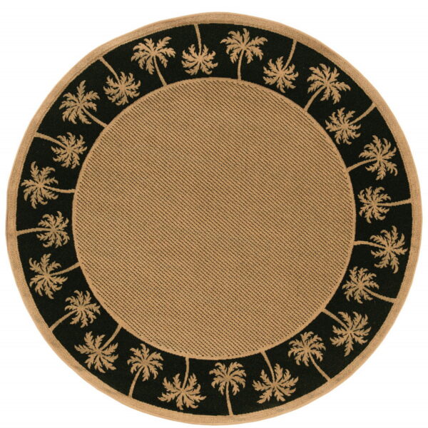 8' X 8' Round Stain Resistant Indoor / Outdoor Area Rug - Beige / Black