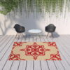 7' X 10' Oriental Stain Resistant Indoor / Outdoor Area Rug - Red - Image 4