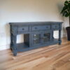 Solid Wood Open Shelving Distressed TV Stand - Blue - Image 3