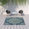 7' X 10' Oriental Stain Resistant Outdoor / Indoor Area Rug - Blue - Image 4