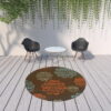 8' X 8' Round Floral Stain Resistant Indoor / Outdoor Area Rug - Brown - Image 4