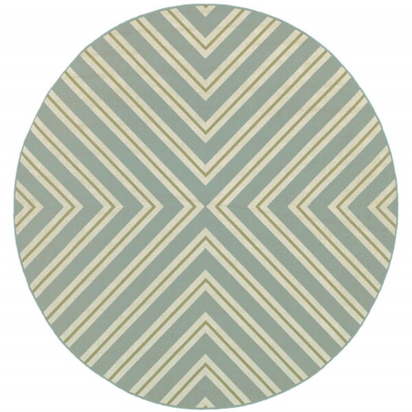 8' X 8' Round Geometric Stain Resistant Indoor / Outdoor Area Rug - Blue / Green