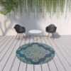 8' X 8' Round Oriental Stain Resistant Outdoor / Indoor Area Rug - Blue - Image 4