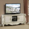 Wood Poly Resin Glass TV Console - Bone White - Image 2