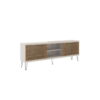 Farmhouse TV Stand With Metal Legs And Wood Slat Sliding Doors Tv - White - Image 3