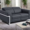 Italian Leather Power Reclining Loveseat - Gray / Silver - Image 3