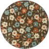 8' X 8' Round Floral Stain Resistant Outdoor / Indoor Area Rug - Brown / Ivory - Image 2