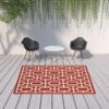 7' X 10' Geometric Stain Resistant Indoor & Outdoor Area Rug - Red / Ivory - Image 2