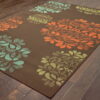 7' X 10' Floral Stain Resistant Indoor / Outdoor Area Rug - Brown - Image 2