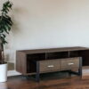 Manufactured Wood Cabinet Enclosed Storage TV Stand - Walnut Oak / Black - Image 3