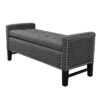 And Black Upholstered Linen Bench With Flip Top, Shoe Storage - Dark Slate Gray - Image 4