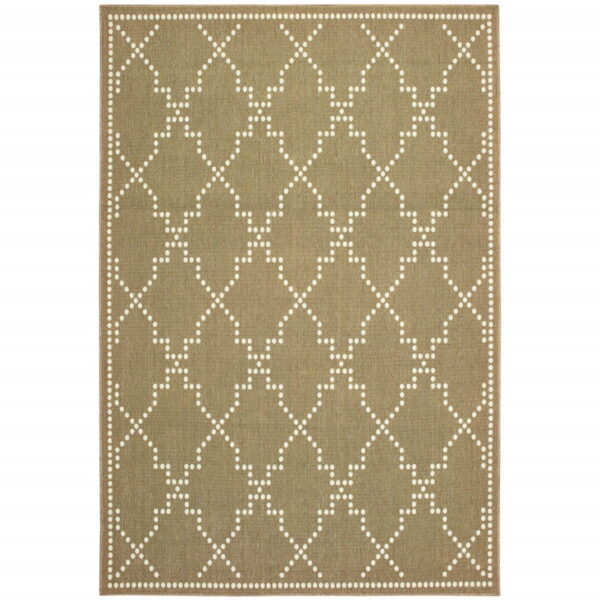 7' X 10' Geometric Stain Resistant Indoor / Outdoor Area Rug - Tan