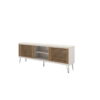 Farmhouse TV Stand With Metal Legs And Wood Slat Sliding Doors Tv - White - Image 4