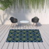 7' X 10' Floral Stain Resistant Indoor / Outdoor Area Rug - Blue / Green - Image 2