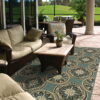 7' X 10' Floral Stain Resistant Outdoor / Indoor Area Rug - Blue / Ivory - Image 3