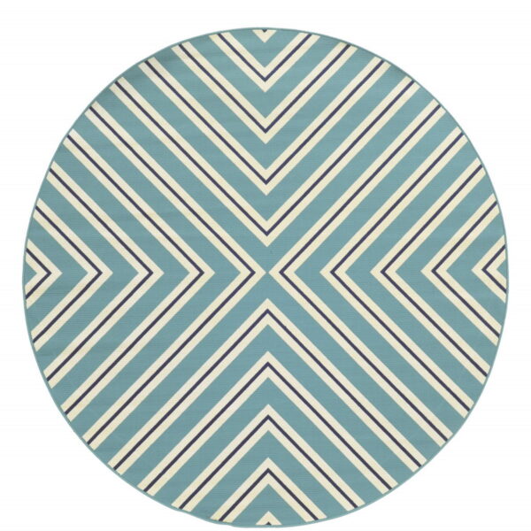 8' X 8' Round Geometric Stain Resistant Indoor / Outdoor Area Rug - Blue