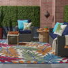 7' X 10' Floral Area Rug Indoor & Outdoor - Blue / Ivory - Image 4