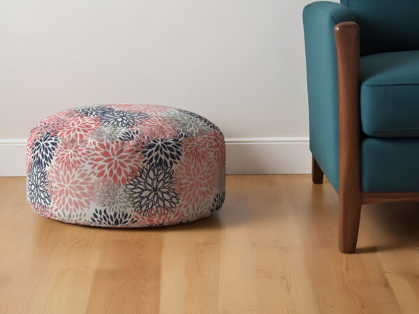 Polyester Round Floral Pouf Ottoman - Coral