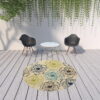 8' X 8' Round Floral Stain Resistant Indoor & Outdoor Area Rug - Green / Ivory - Image 4