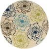 8' X 8' Round Floral Stain Resistant Indoor & Outdoor Area Rug - Green / Ivory - Image 3