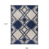 7' X 10' Geometric Indoor / Outdoor Area Rug - Ivory / Blue - Image 2