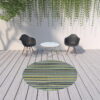 8' X 8' Round Striped Stain Resistant Indoor / Outdoor Area Rug - Blue / Green - Image 2