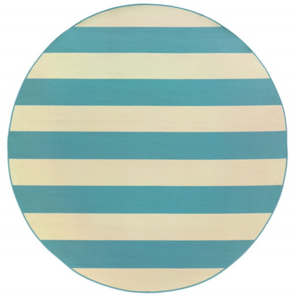 8' X 8' Round Geometric Stain Resistant Indoor / Outdoor Area Rug - Blue / Ivory