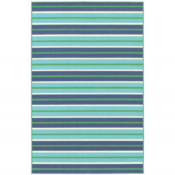 7' X 10' Geometric Stain Resistant Indoor & Outdoor Area Rug - Green / Blue