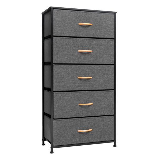 Fabric Five Drawer Chest - Gray / Black