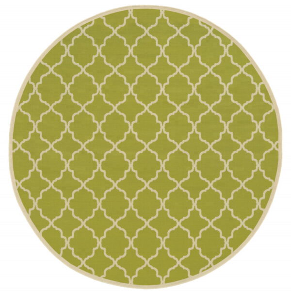 8' X 8' Round Geometric Stain Resistant Indoor / Outdoor Area Rug - Green / Ivory