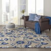 7' X 10' Floral Outdoor & Indoor Area Rug - Blue / Gray - Image 4