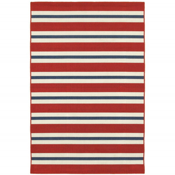 7' X 10' Geometric Stain Resistant Outdoor / Indoor Area Rug - Red / Ivory