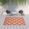 7' X 10' Geometric Stain Resistant Outdoor / Indoor Area Rug - Red - Image 2