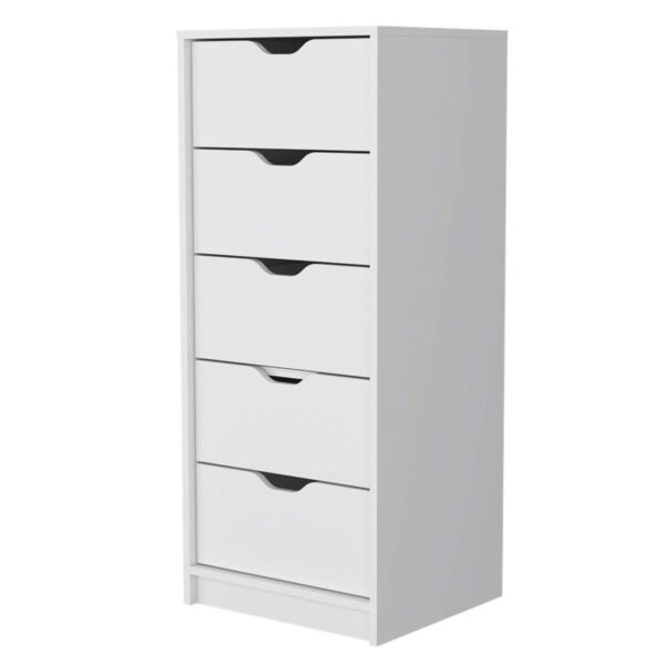 Manufactured Wood Five Drawer Narrow Dresser - White