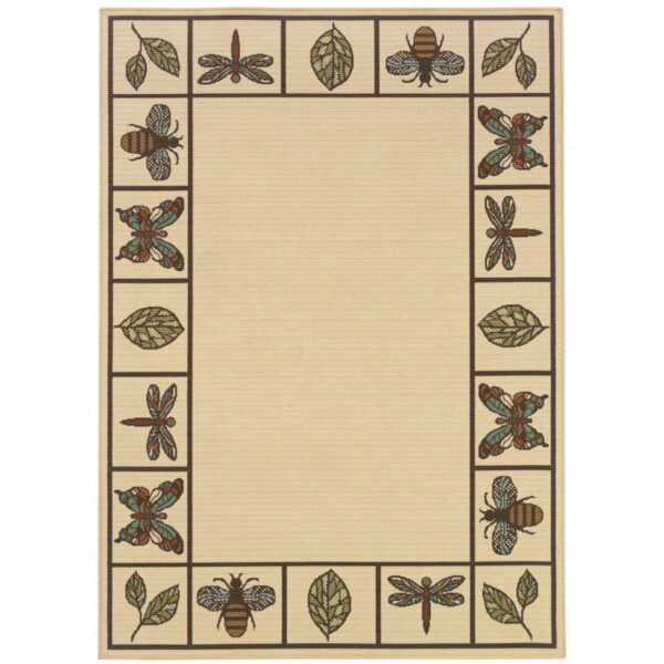 7' X 10' Abstract Stain Resistant Indoor / Outdoor Area Rug - Brown / Ivory