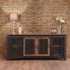 Solid Wood Cabinet Enclosed, Storage Distressed TV Stand - Black - Image 3