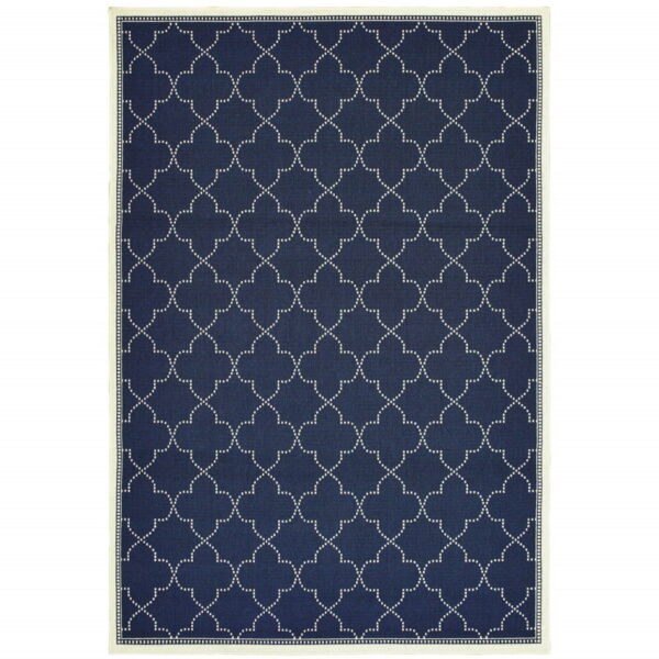 7' X 10' Geometric Stain Resistant Outdoor & Indoor Area Rug - Blue / Ivory