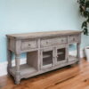 Solid Wood Open Shelving Distressed TV Stand - Desert Sand - Image 2