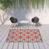 7' X 10' Oriental Stain Resistant Indoor / Outdoor Area Rug - Blue / Beige - Image 4