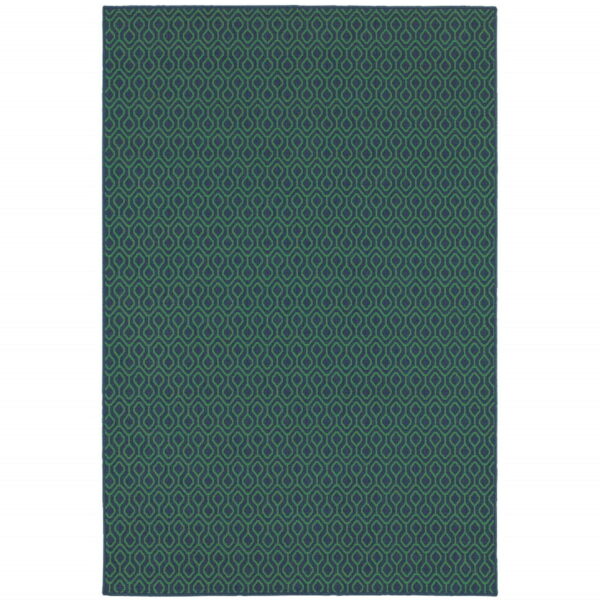 7' X 10' Geometric Stain Resistant Indoor & Outdoor Area Rug - Blue / Green